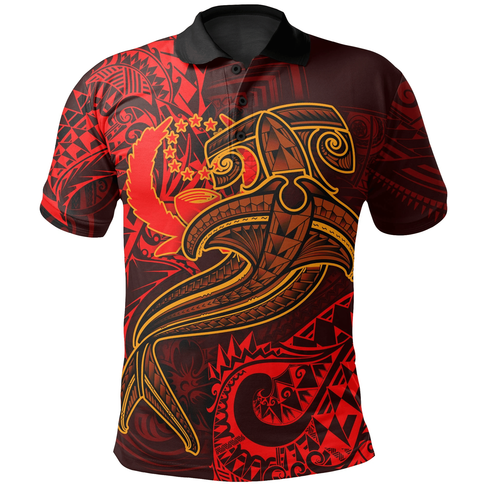 Polynesian Pride Apparel Pohnpei Polo Shirt Red Shark Polynesian Tattoo Unisex Red - Polynesian Pride