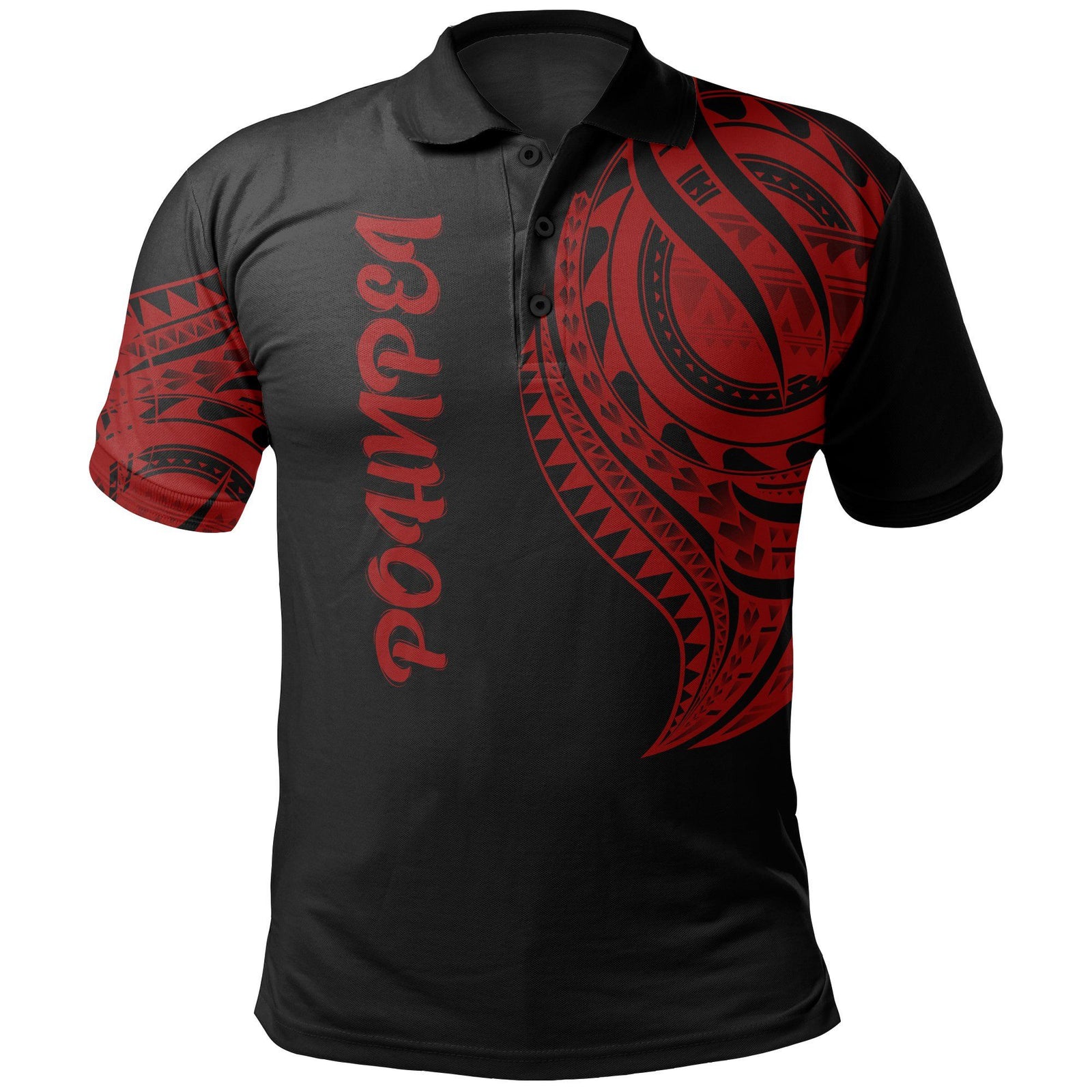 Polynesian Pride Apparel Pohnpei State Polo Shirt Micronesian Tatau Red Patterns Unisex Black - Polynesian Pride