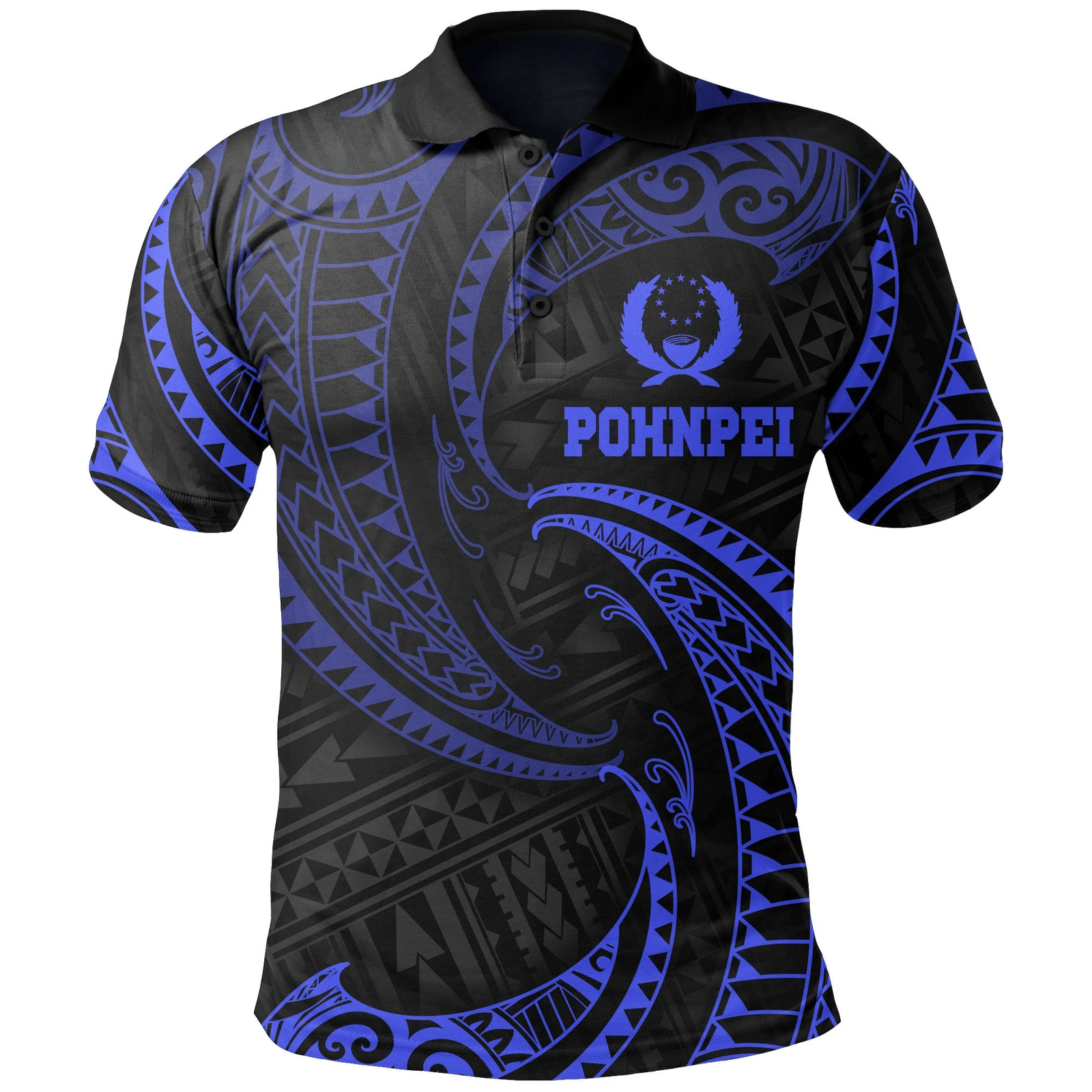 Polynesian Pride Apparel Pohnpei Micronesia Polo Shirt Blue Tribal Wave Unisex Blue - Polynesian Pride
