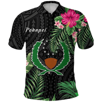 Polynesian Pride Apparel Pohnpei Micronesia Polo Shirt Tropical Flowers Unisex Black - Polynesian Pride