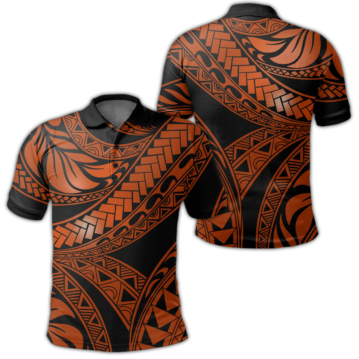 Polynesian Pride Apparel Polo Shirt Tribal Polynesian Orange Ali Style Polo Shirt Black - Polynesian Pride