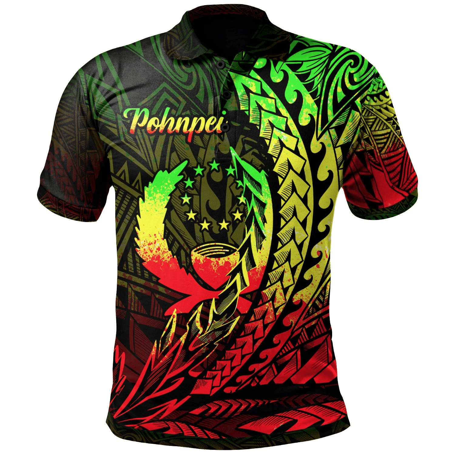 Polynesian Pride Apparel Pohnpei State Polo Shirt Reggae Wings Style Unisex Black - Polynesian Pride