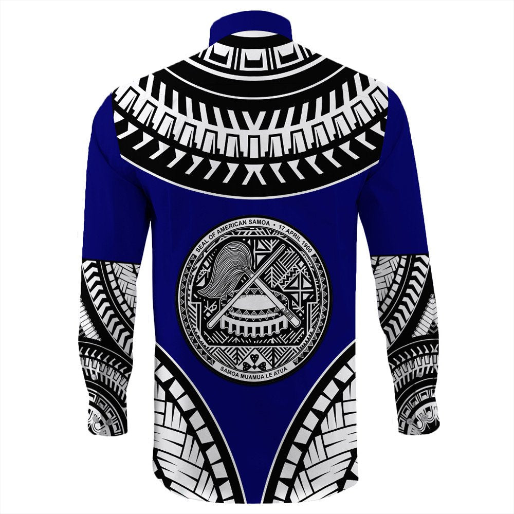 Polynesian Pride Long Sleeve Button Shirt - American Samoa Tattoo Chief Long Sleeve Button Shirt LT10 - Polynesian Pride