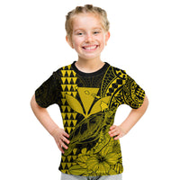 Kakau Polynesian Tribal Hawaiian Turtle with Kanaka Maoli Yellow Kid T Shirt LT9 Youth XL Size14 - Polynesian Pride