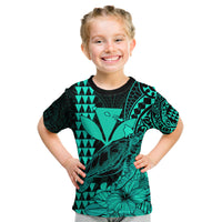 Kakau Polynesian Tribal Hawaiian Turtle with Kanaka Maoli Turquoise Kid T Shirt LT9 Youth XL Size14 - Polynesian Pride