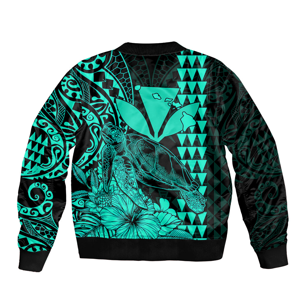 Kakau Polynesian Tribal Hawaiian Turtle with Kanaka Maoli Turquoise Bomber Jacket LT9 - Polynesian Pride