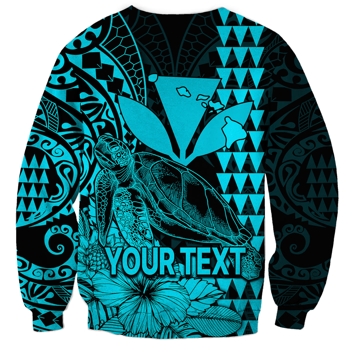 (Custom Personalised) Kakau Polynesian Tribal Hawaiian Turtle with Kanaka Maoli Teal Sweatshirt LT9 - Polynesian Pride
