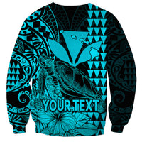 (Custom Personalised) Kakau Polynesian Tribal Hawaiian Turtle with Kanaka Maoli Teal Sweatshirt LT9 - Polynesian Pride