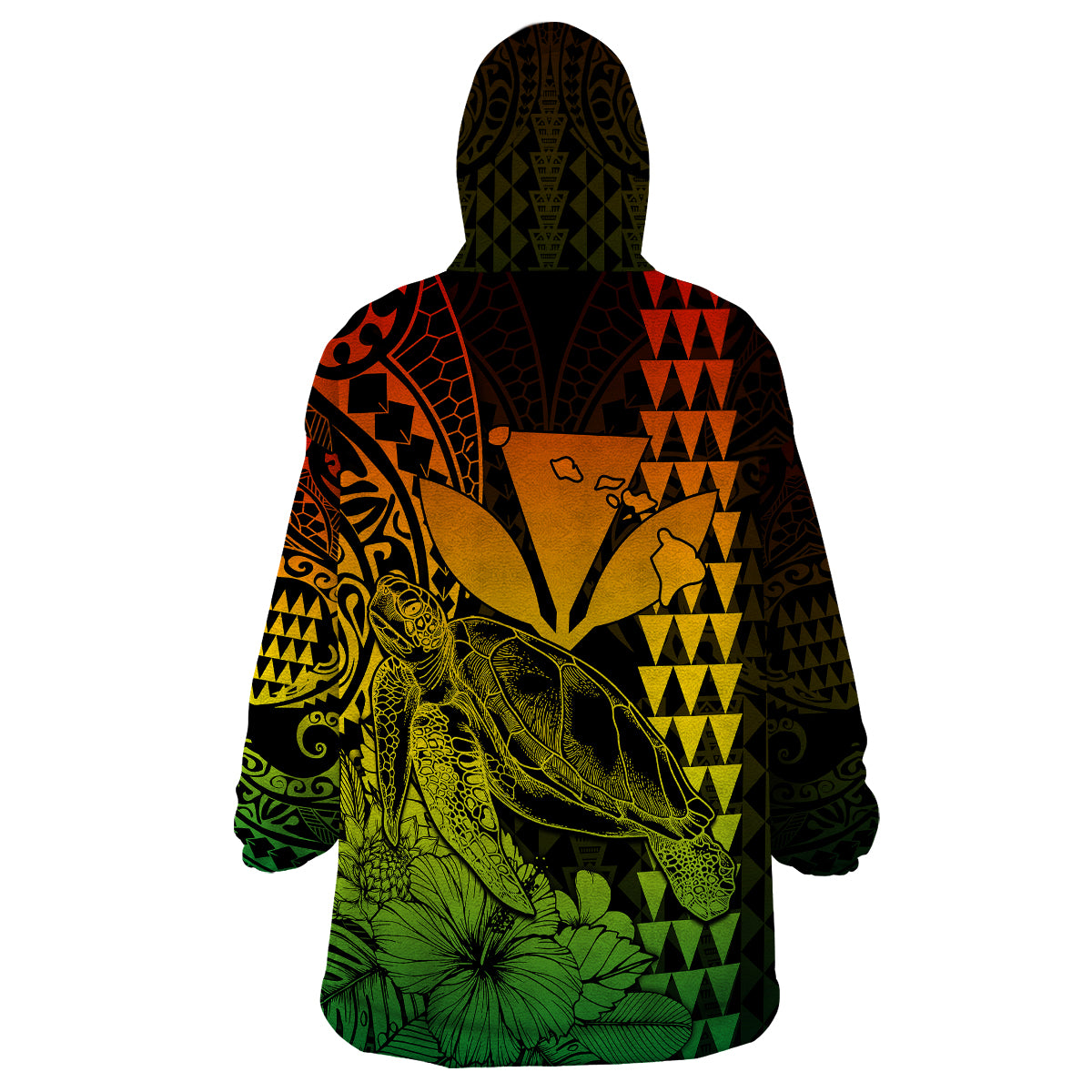 Kakau Polynesian Tribal Hawaiian Turtle with Kanaka Maoli Reggae Wearable Blanket Hoodie LT9 - Polynesian Pride