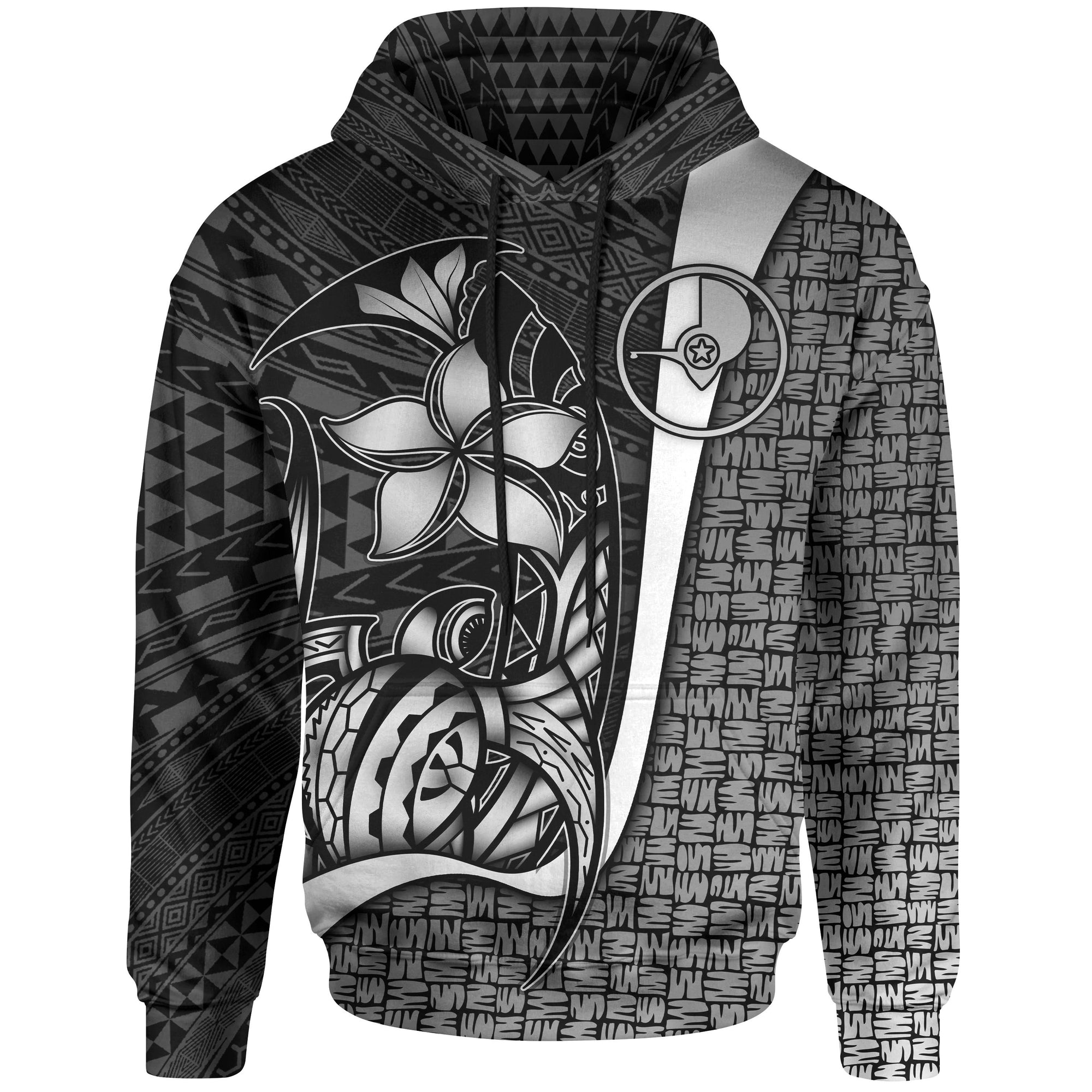 Yap Micronesian Hoodie White Turtle with Hook Unisex WHITE - Polynesian Pride