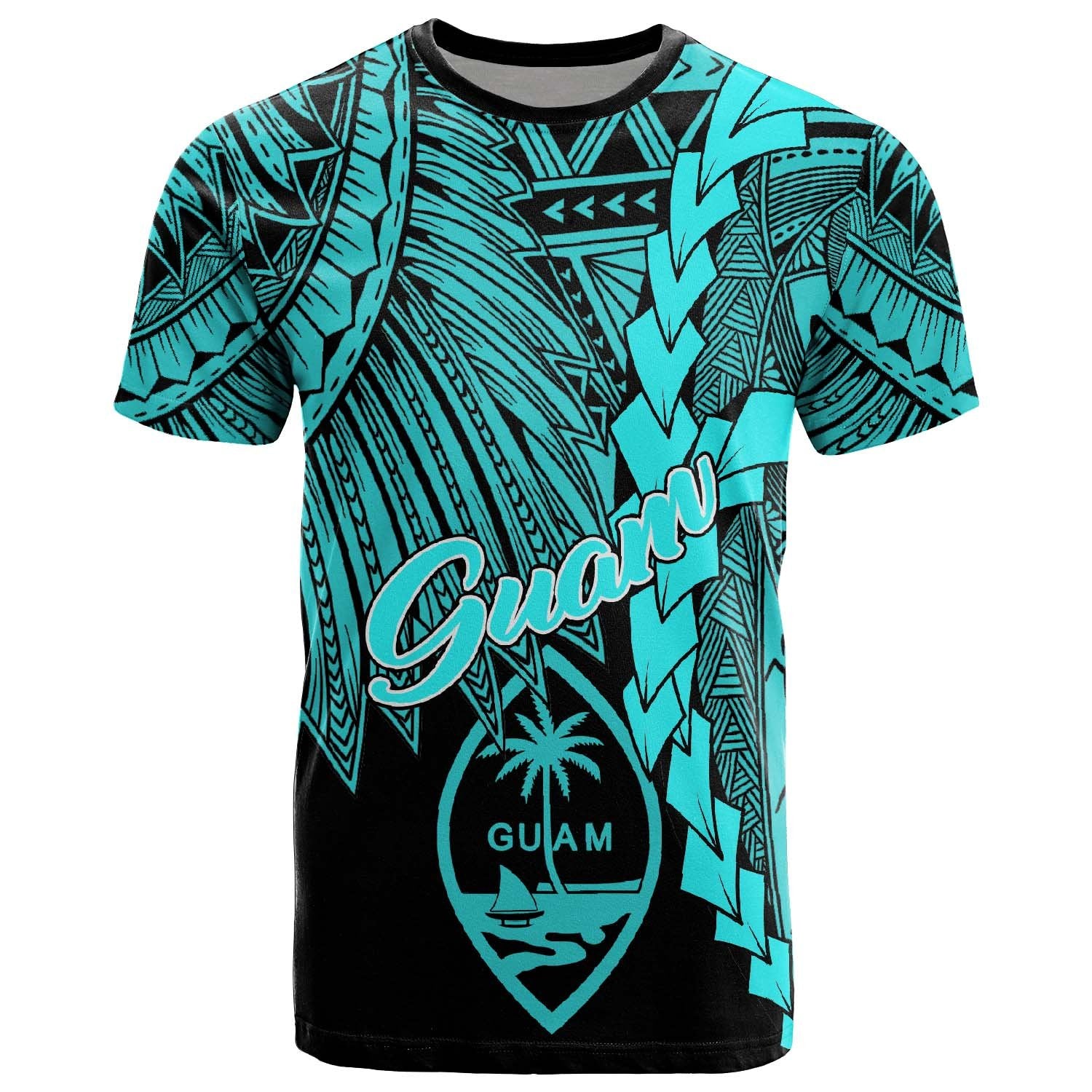 Guam Polynesian T Shirt Tribal Wave Tattoo Neon Blue Unisex Neon Blue - Polynesian Pride