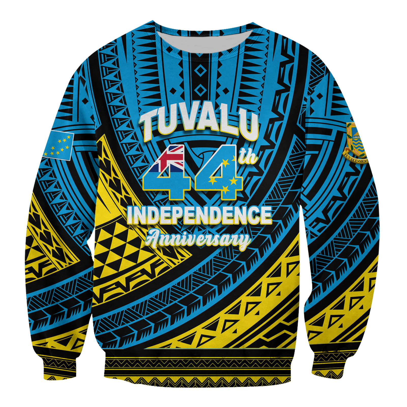 Tuvalu Sweatshirt 44th Independence Anniversary - Tribal Pattern - LT12 Unisex Blue - Polynesian Pride