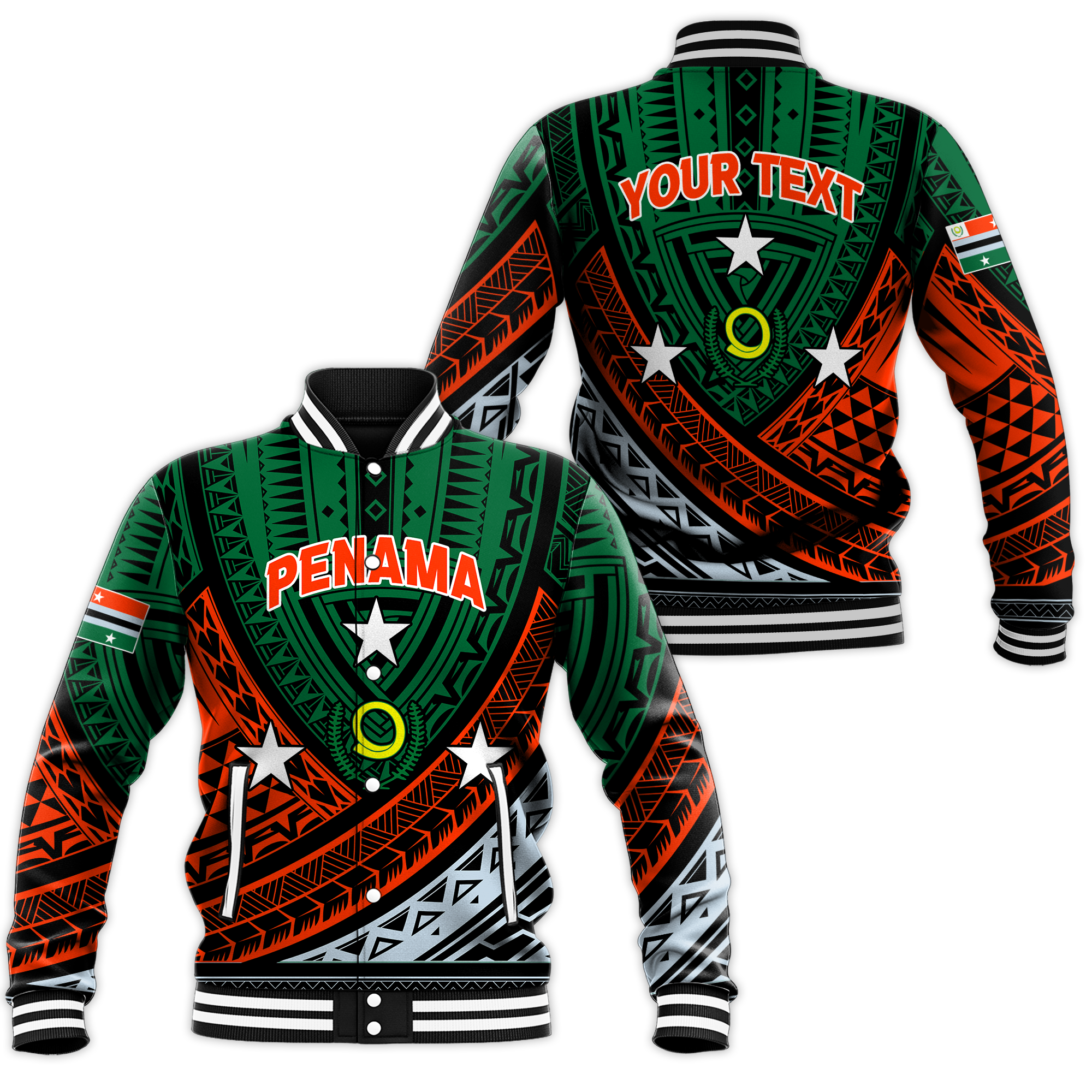 (Custom Personalised) Vanuatu Penama Province Tribal Pattern Baseball Jacket - LT12 Unisex Green - Polynesian Pride