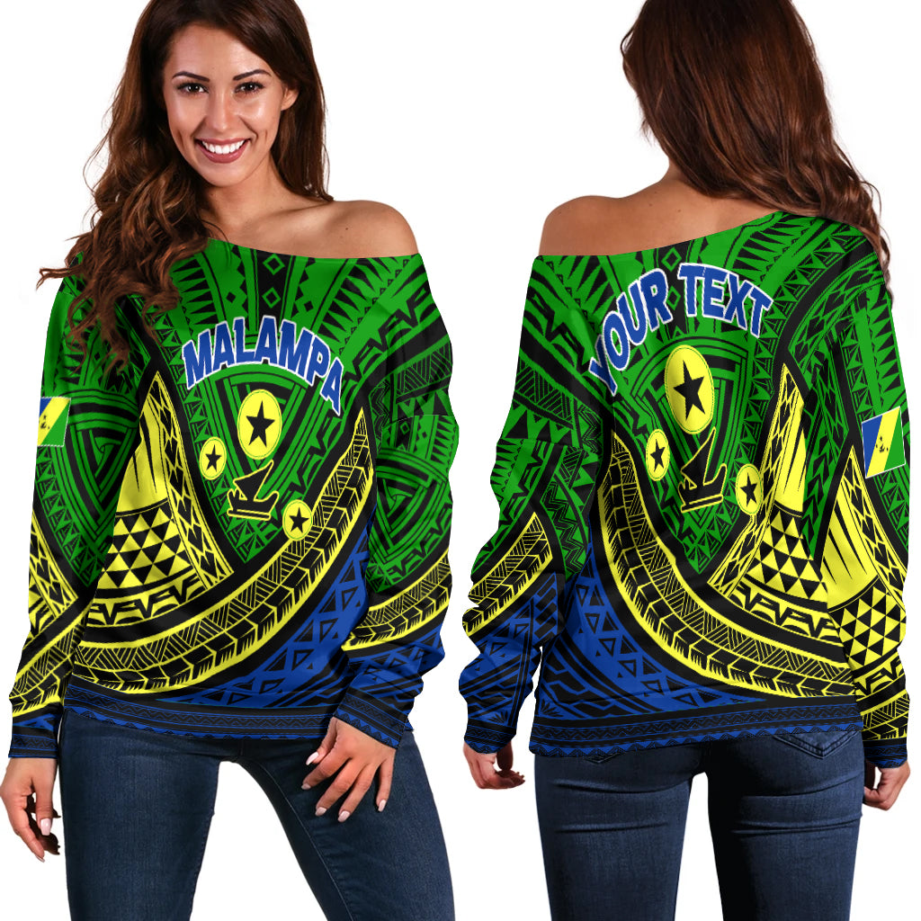 (Custom Personalised) Vanuatu Malampa Province Tribal Pattern Women Off Shoulder Sweater - LT12 Women Off Shoulder Sweater Green - Polynesian Pride