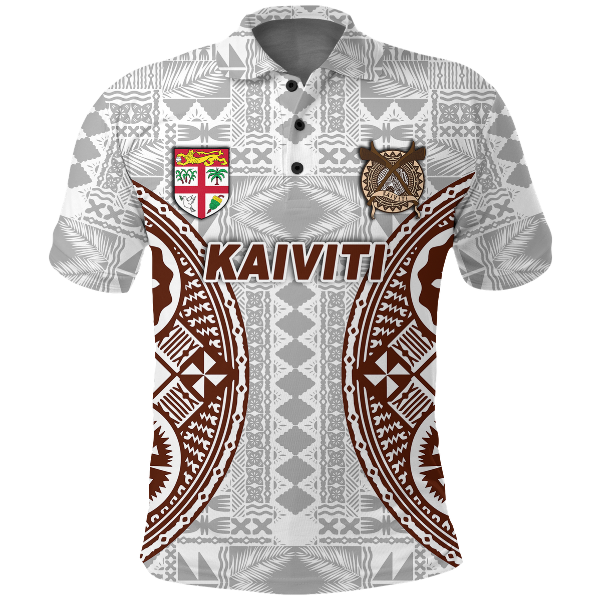 Fiji Kaiviti Tapa Pattern Polo Shirt LT12 Unisex White - Polynesian Pride