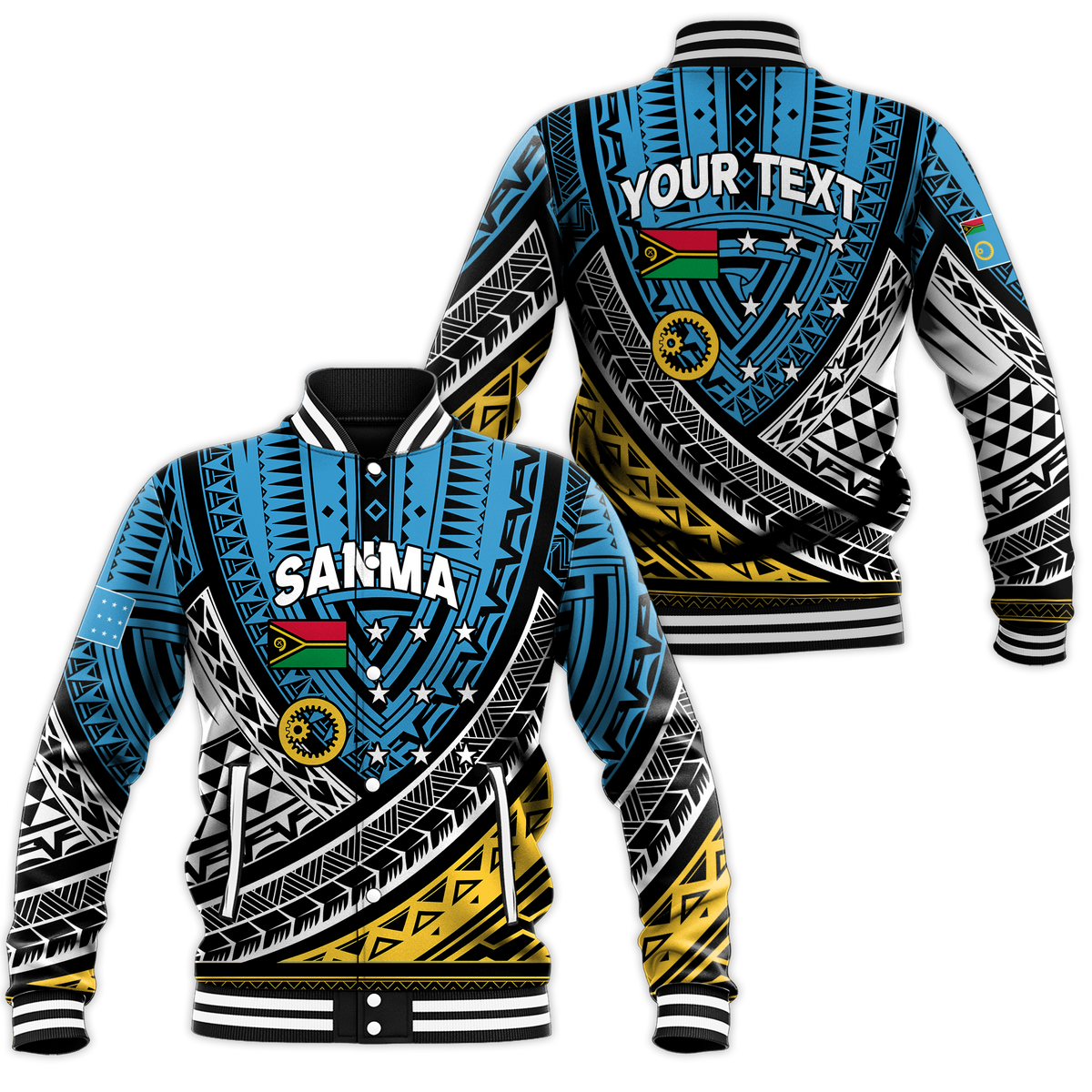 (Custom Personalised) Vanuatu Sanma Province Tribal Pattern Baseball Jacket - LT12 Unisex Blue - Polynesian Pride