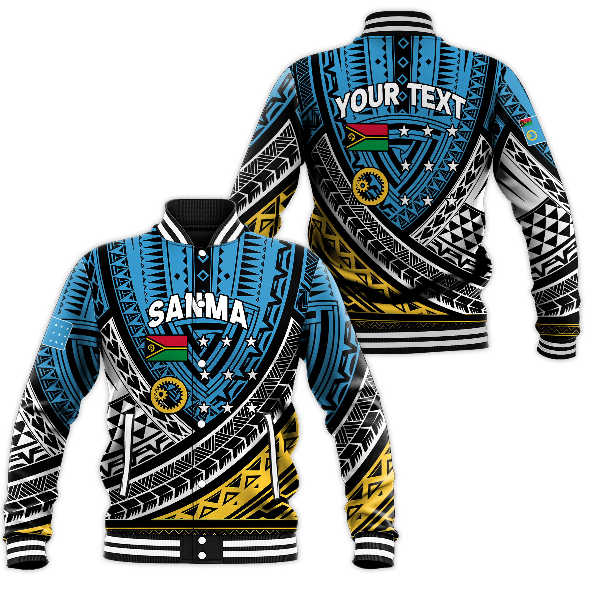 (Custom Personalised) Vanuatu Sanma Province Tribal Pattern Baseball Jacket - LT12 Unisex Blue - Polynesian Pride