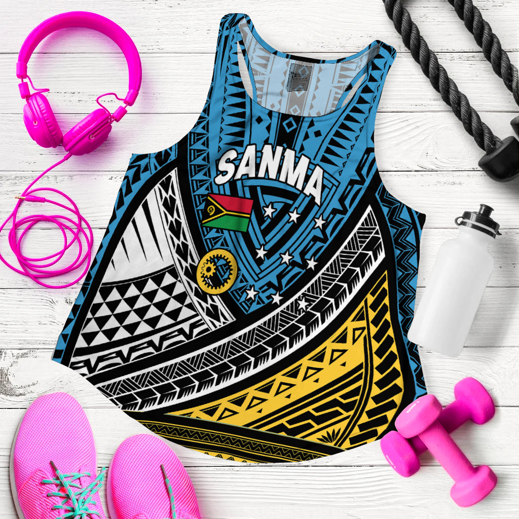 (Custom Personalised) Vanuatu Sanma Province Tribal Pattern Women Tank Top - LT12 Women Blue - Polynesian Pride