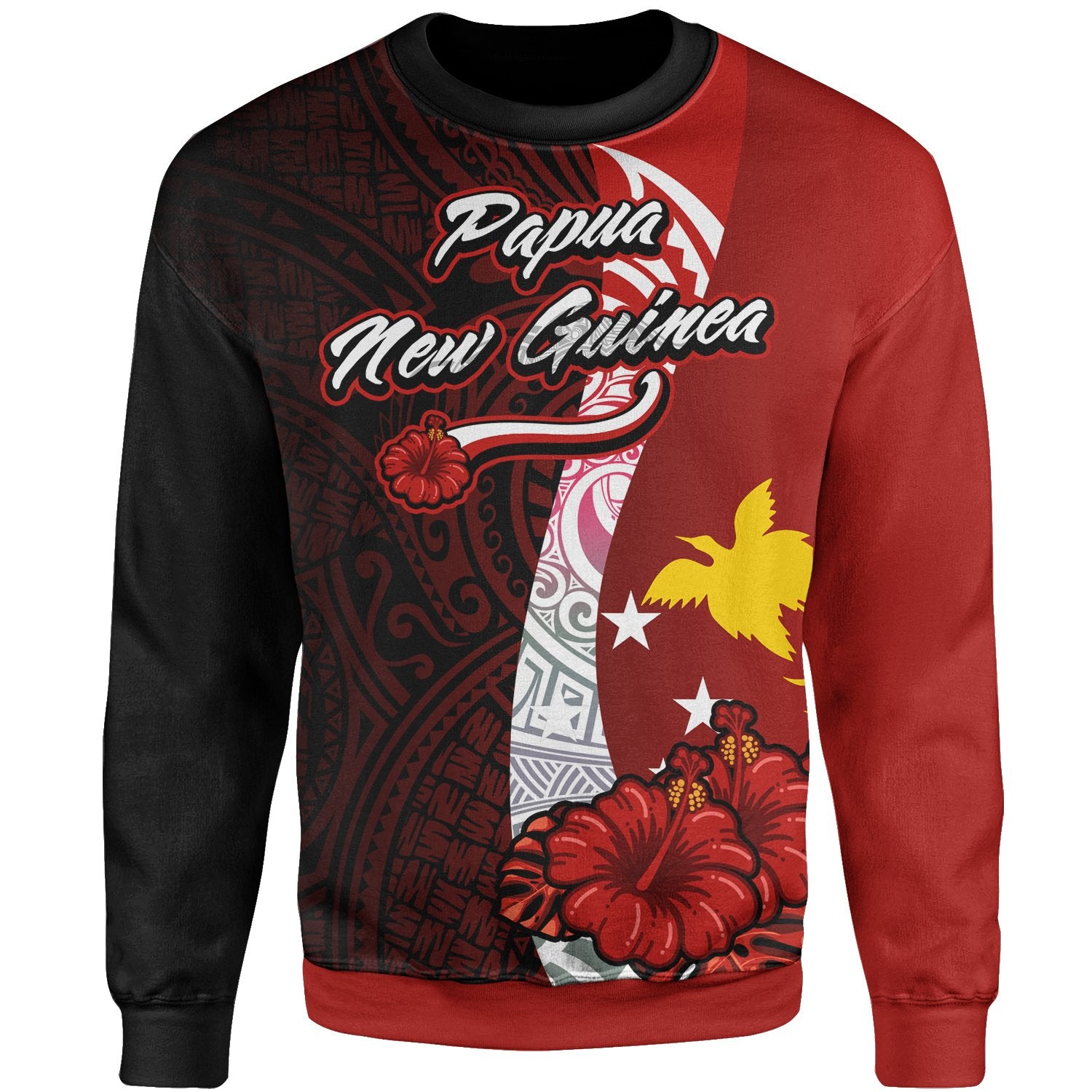 Papua New Guinea Polynesian Sweater - Coat Of Arm With Hibiscus Unisex Red - Polynesian Pride