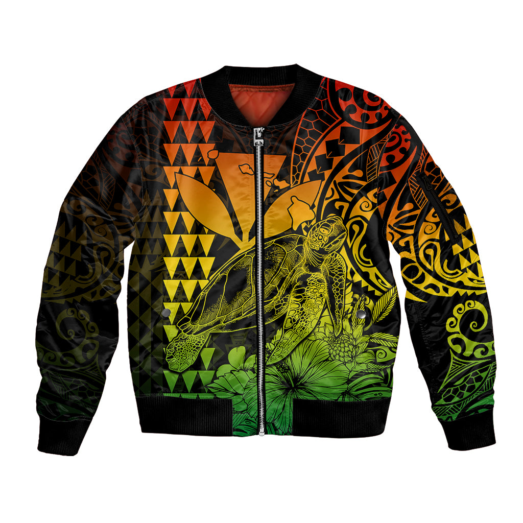 Kakau Polynesian Tribal Hawaiian Turtle with Kanaka Maoli Reggae Sleeve Zip Bomber Jacket LT9 Unisex Reggae - Polynesian Pride