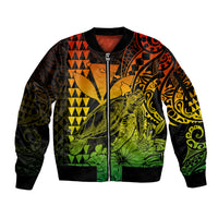 Kakau Polynesian Tribal Hawaiian Turtle with Kanaka Maoli Reggae Sleeve Zip Bomber Jacket LT9 Unisex Reggae - Polynesian Pride