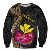 Hawaii Polynesian Fish Hook Hibiscus Sweatshirt - LT12 Unisex Black - Polynesian Pride