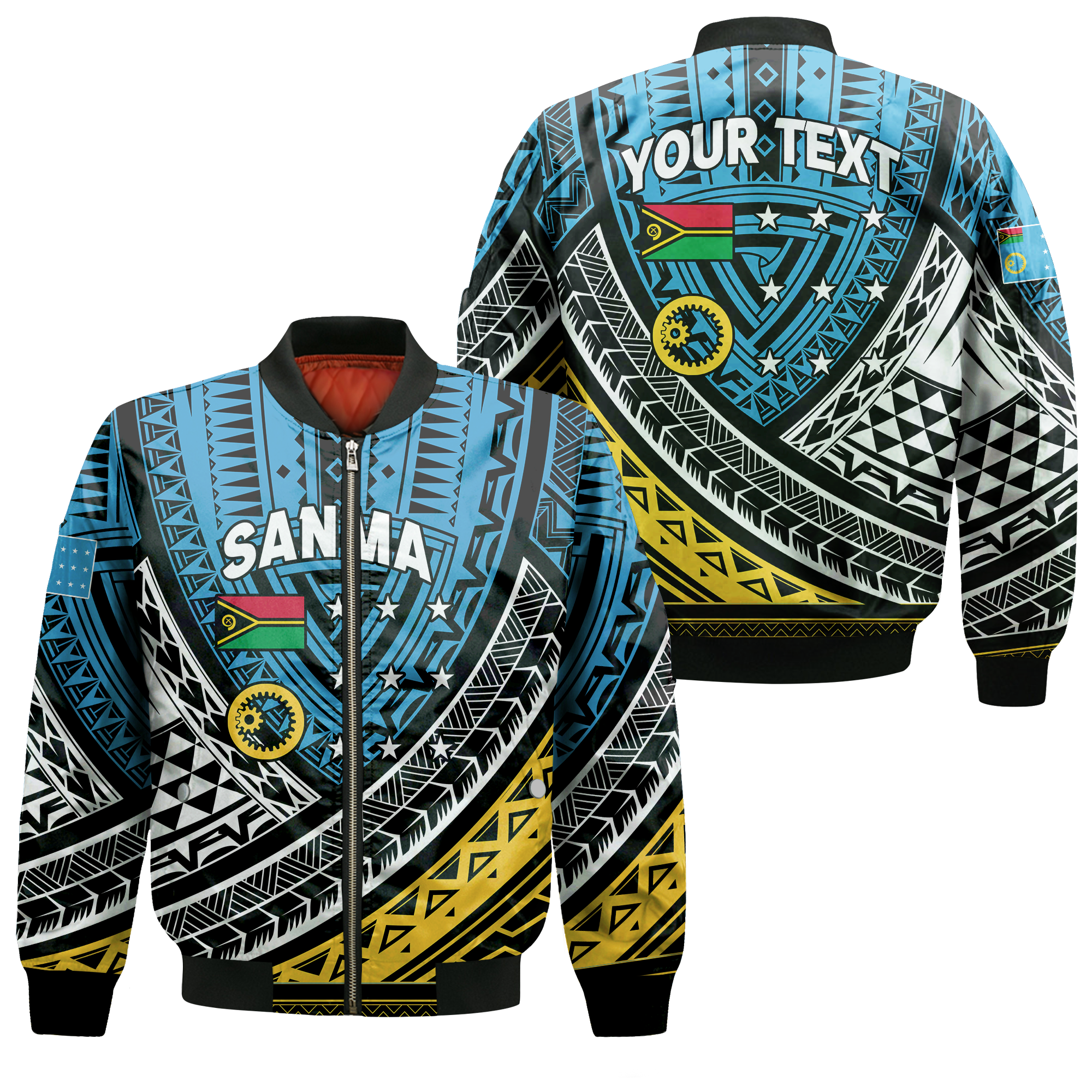 (Custom Personalised) Vanuatu Sanma Province Tribal Pattern Bomber Jacket - LT12 Bomber Jacket Blue - Polynesian Pride