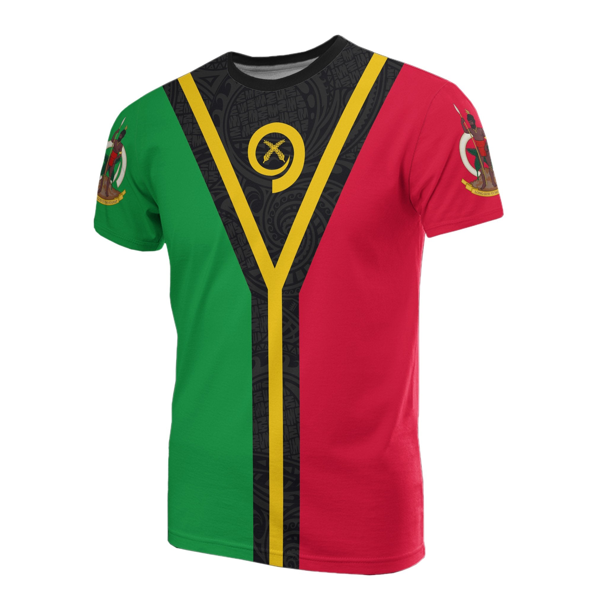 Vanuatu All Over T Shirt Vanuatuan Flag Coat of Arms Style Unisex Black - Polynesian Pride