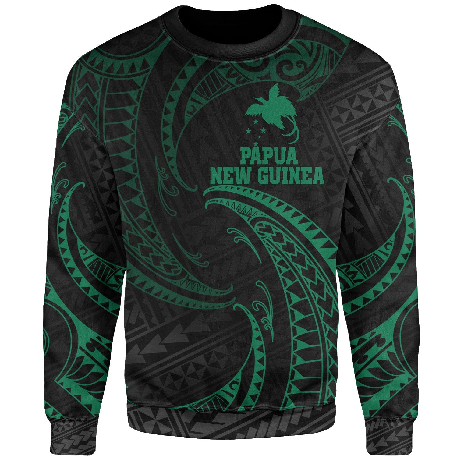 Papua New Guinea Polynesian Sweater - Green Tribal Wave Unisex Green - Polynesian Pride