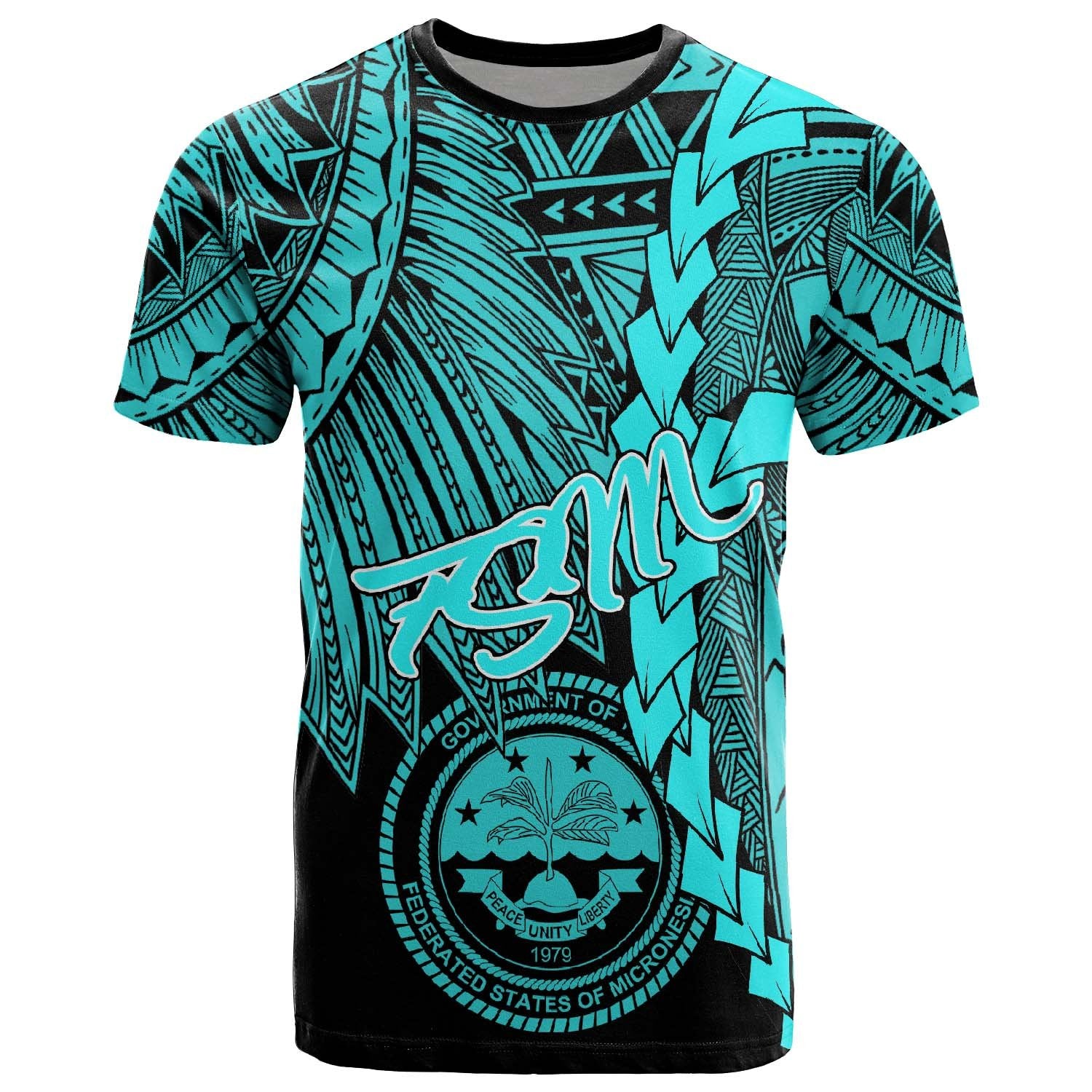 Federated States of Micronesia T Shirt Tribal Wave Tattoo Neon Blue Unisex Neon Blue - Polynesian Pride