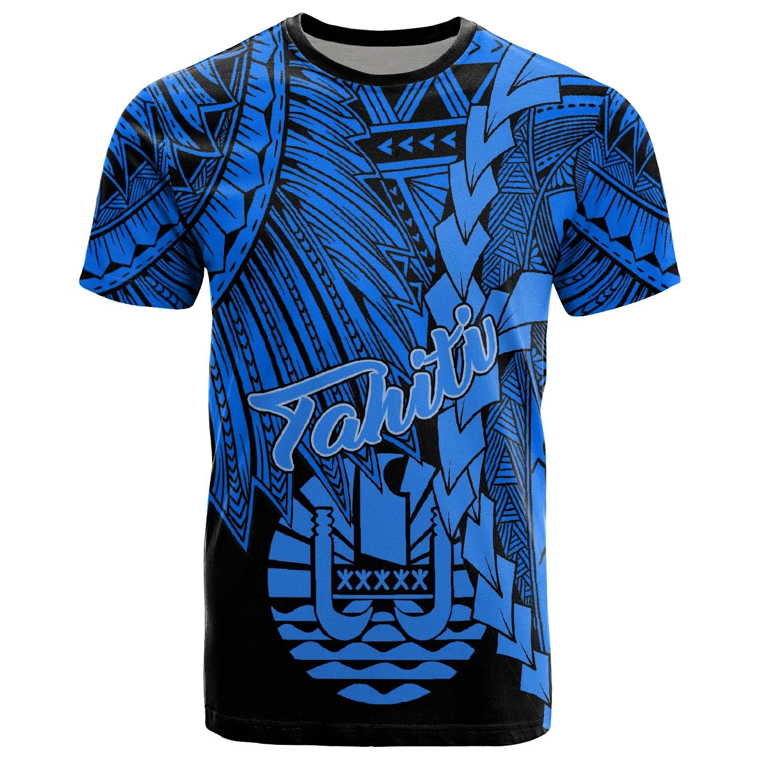 Tahiti Polynesian T Shirt Tribal Wave Tattoo Blue Unisex Blue - Polynesian Pride