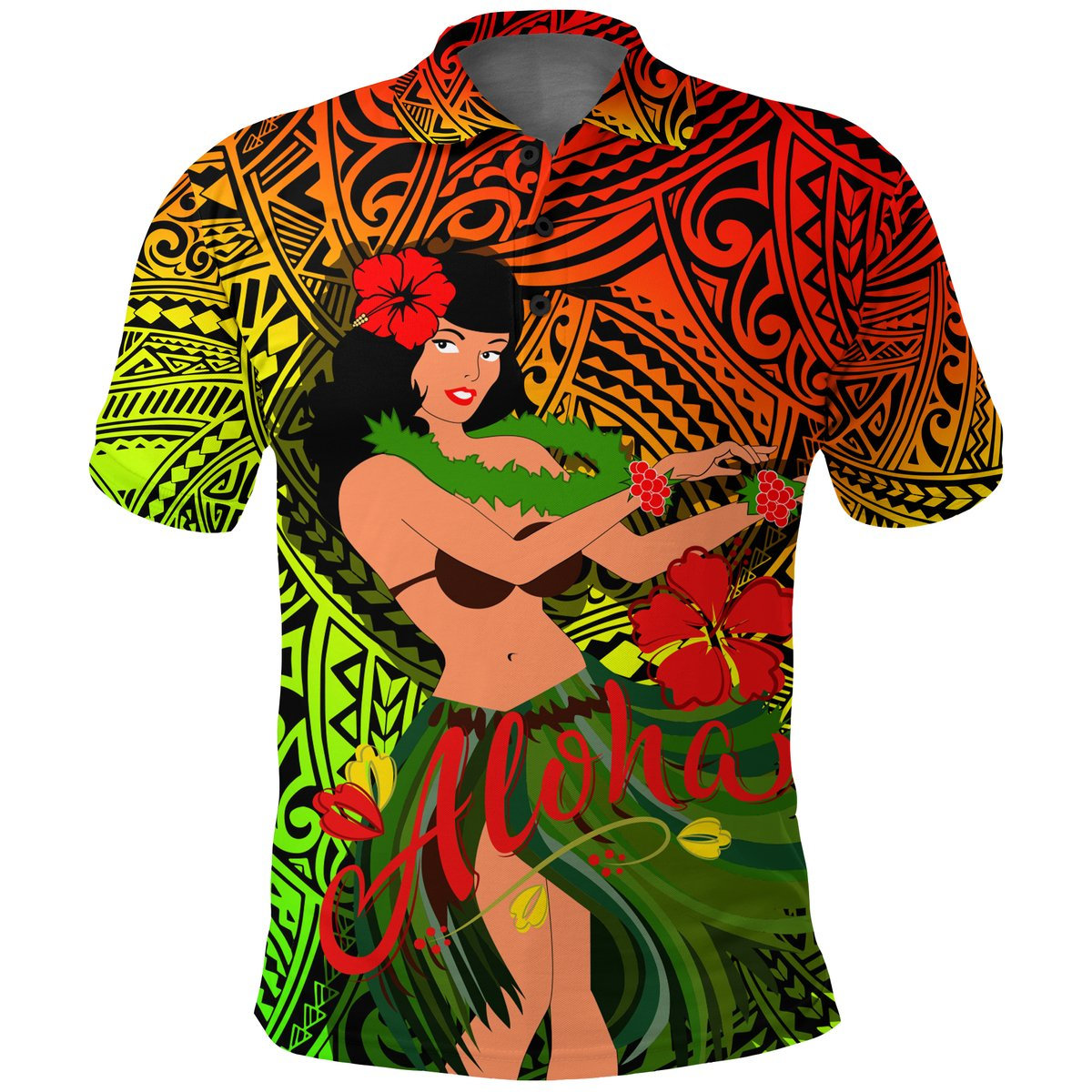 Custom Hawaii Hula Girl Reggae Polo Shirt LT2 - Polynesian Pride