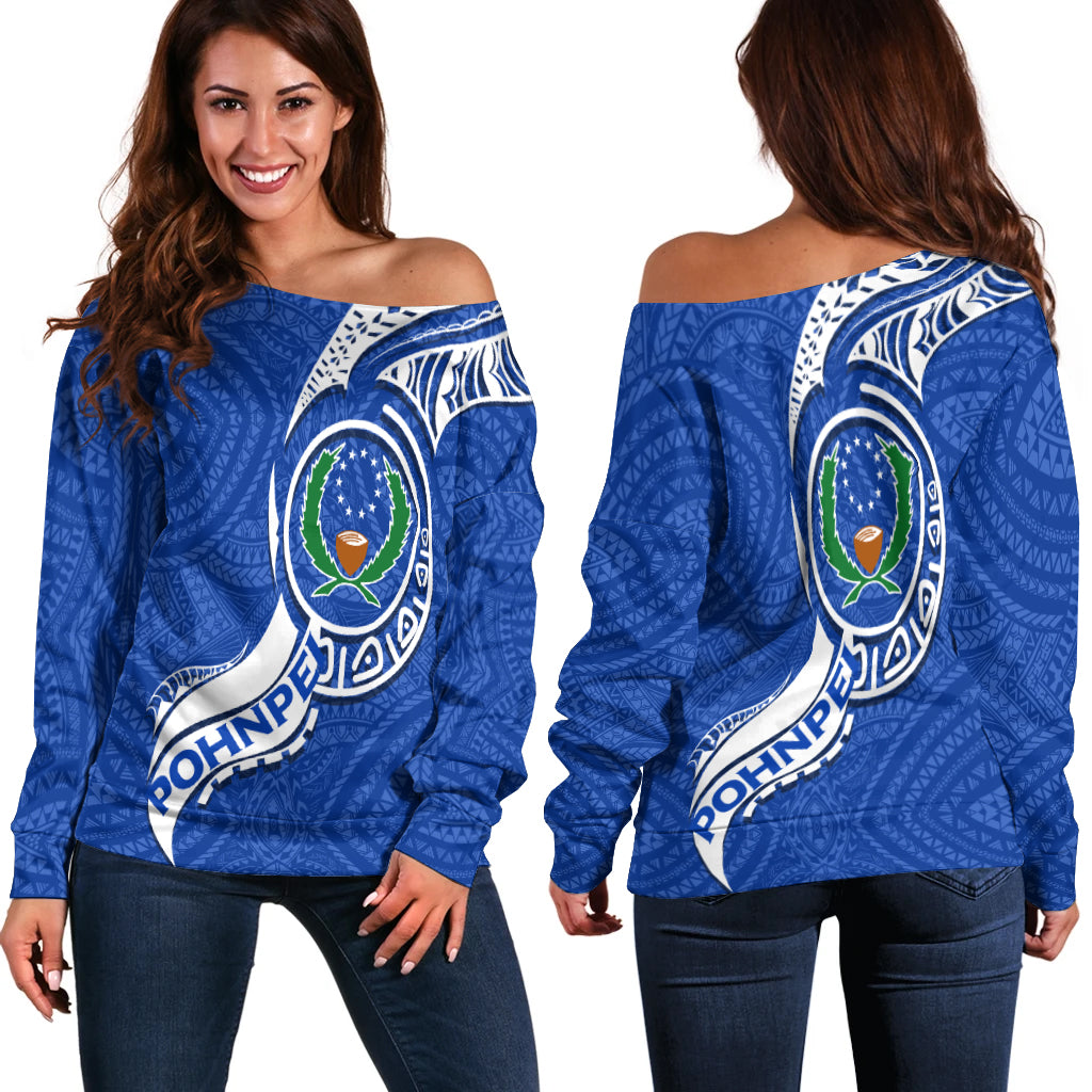 Pohnpei Women Off Shoulder Sweater - Micronesia Pride Blue - LT12 Blue - Polynesian Pride