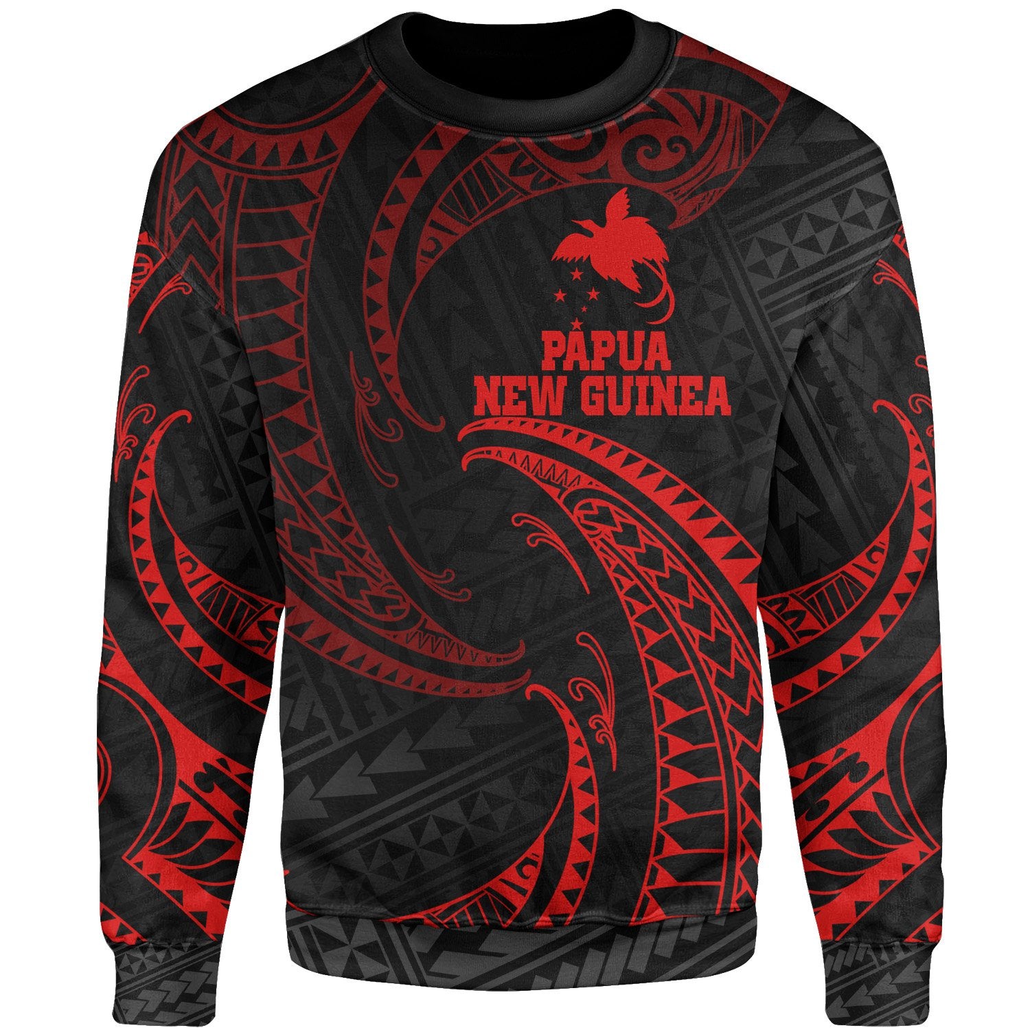 Papua New Guinea Polynesian Sweater - Red Tribal Wave Unisex Red - Polynesian Pride