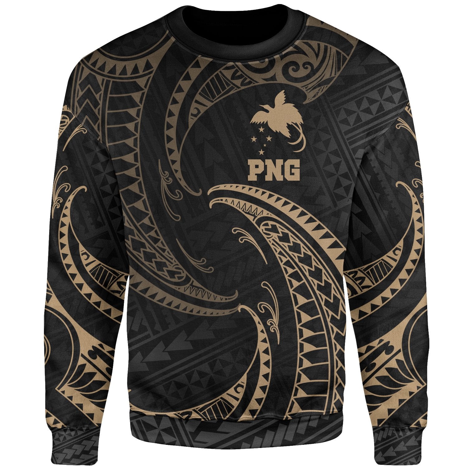 Papua New Guinea Polynesian Sweater - Gold Tribal Wave Unisex Gold - Polynesian Pride