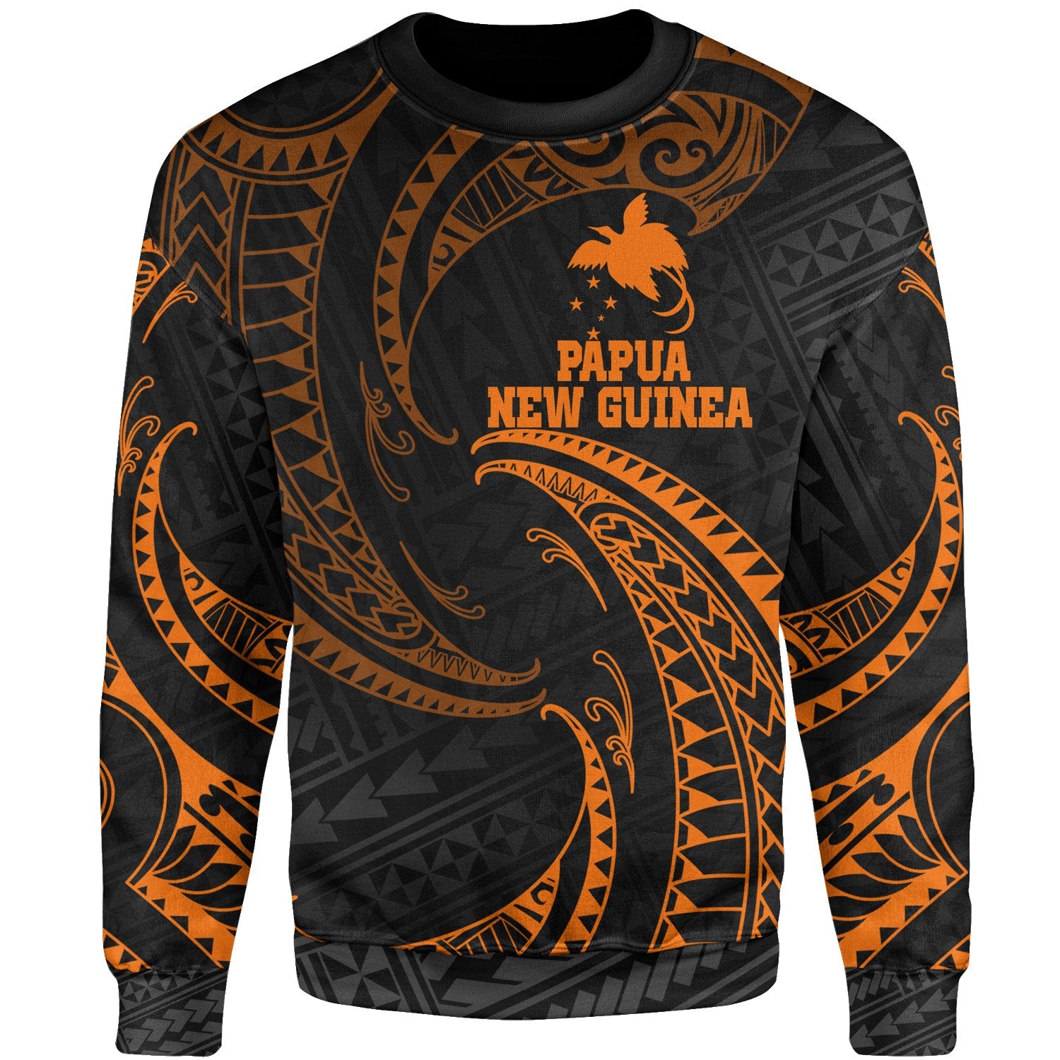 Papua New Guinea Polynesian Sweater - Orange Tribal Wave Unisex Orange - Polynesian Pride