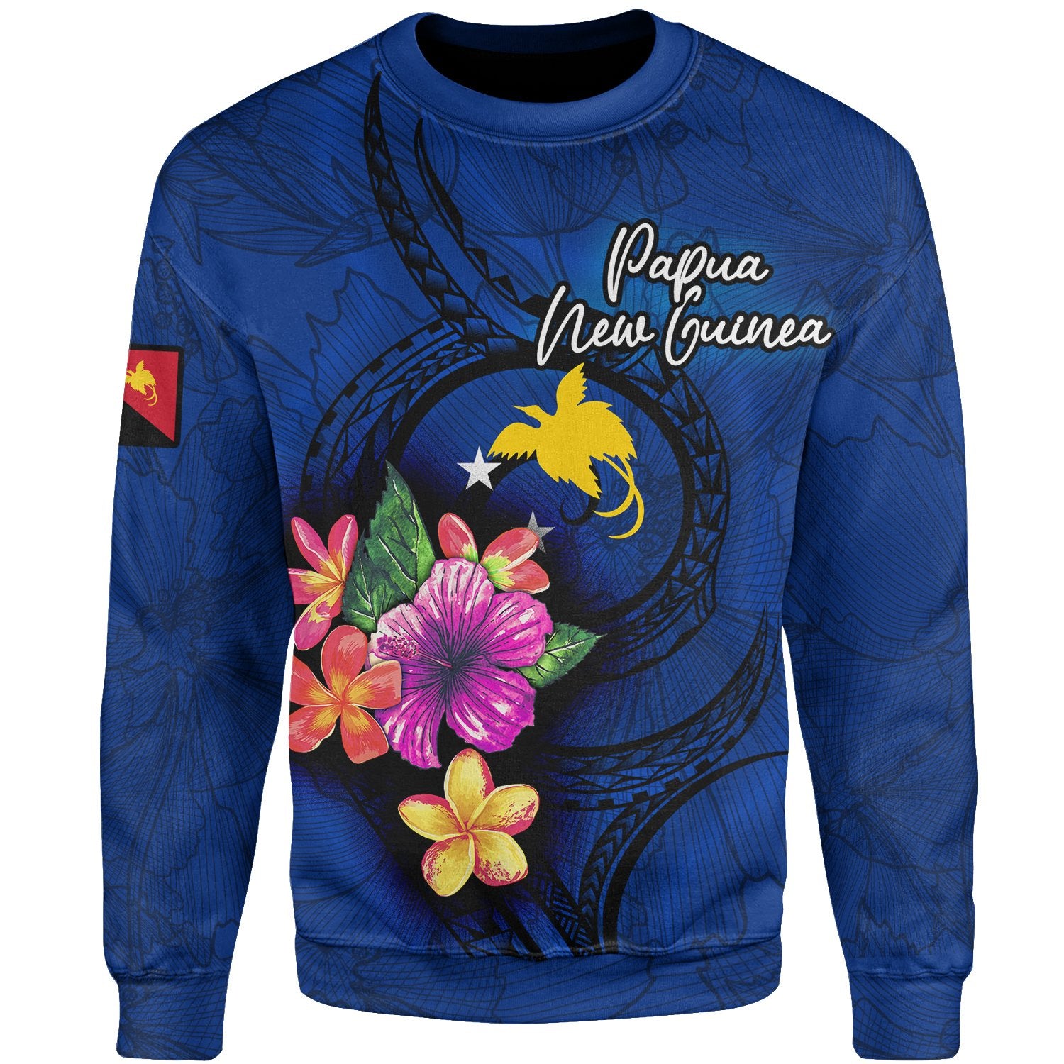 Papua New Guinea Polynesian Sweater - Floral With Seal Blue Unisex Blue - Polynesian Pride