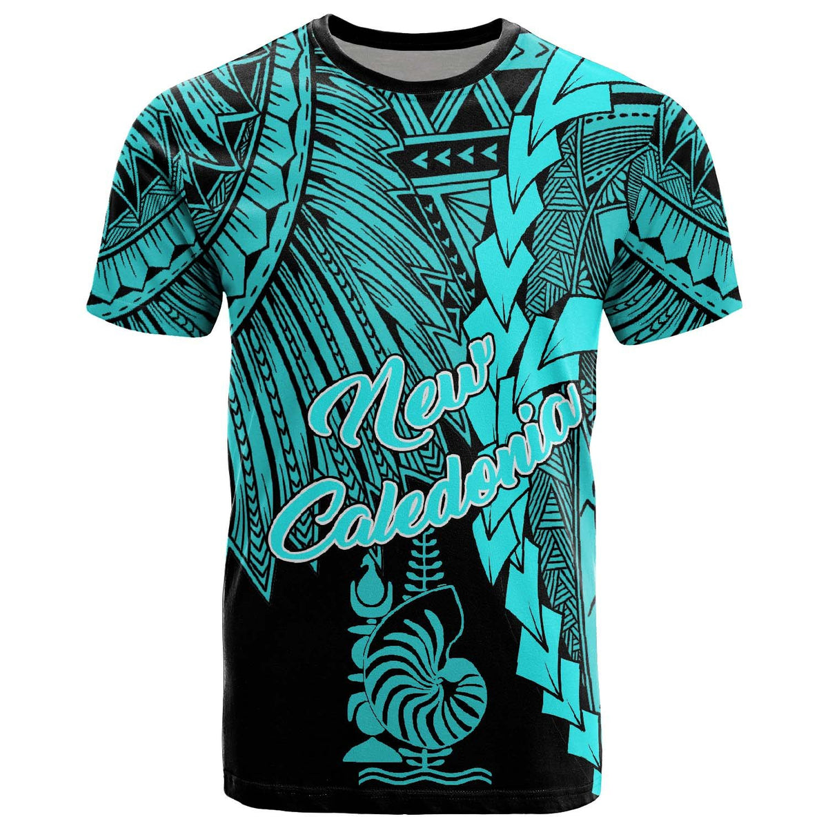 New Caledonia Polynesian T Shirt Tribal Wave Tattoo Neon Blue Unisex Neon Blue - Polynesian Pride
