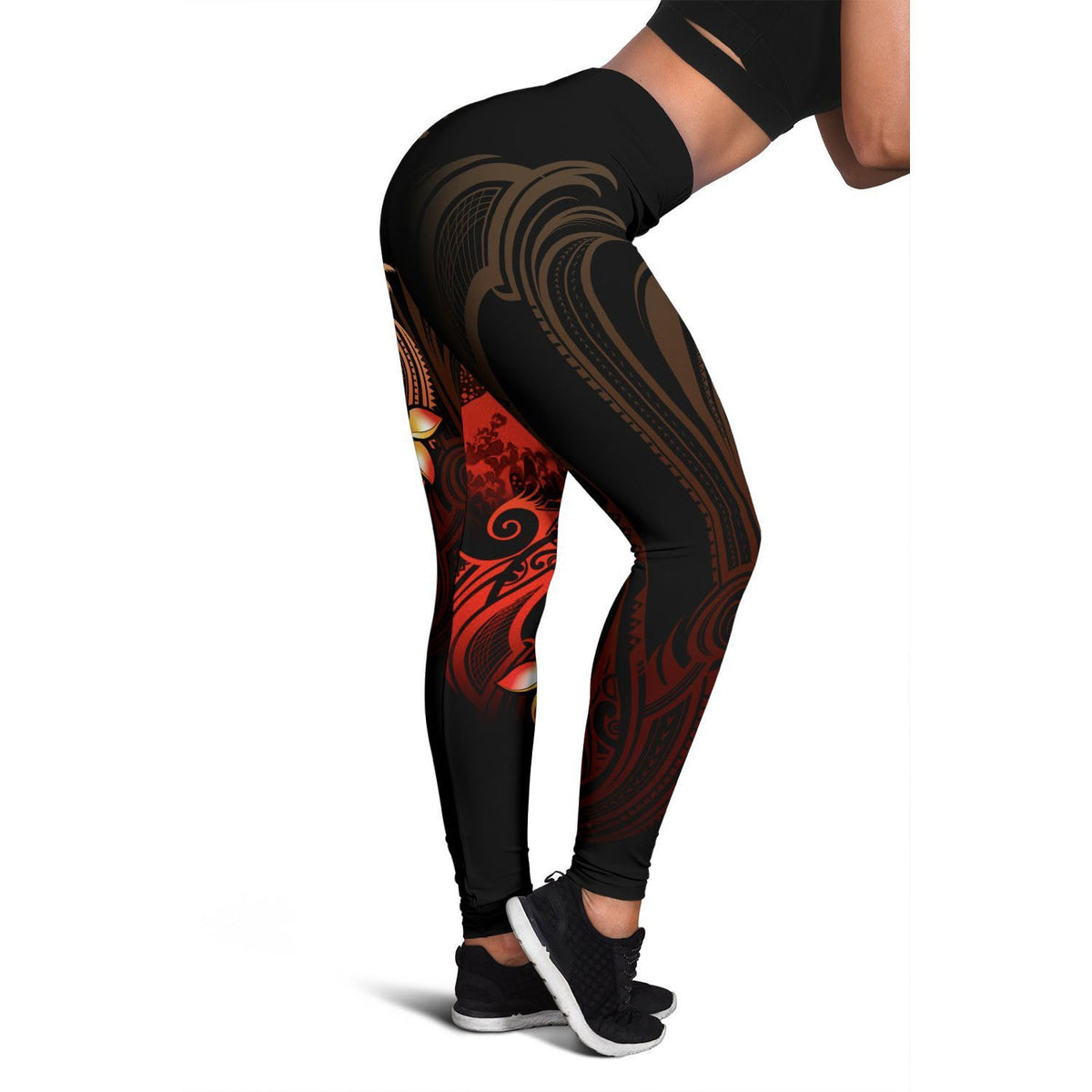 Guam Polynesian Women's Leggings - Plumeria Flowers And Waves - Polynesian Pride