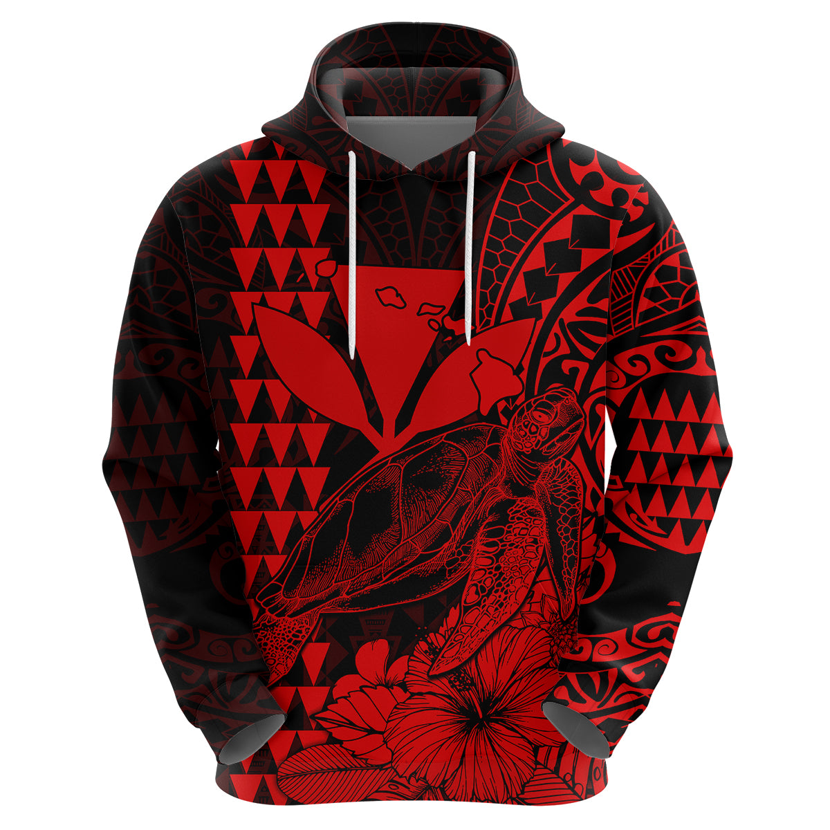 Custom Kakau Polynesian Tribal Hawaiian Turtle with Kanaka Maoli Red Hoodie LT9 Zip Hoodie Red - Polynesian Pride