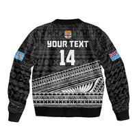 (Custom Text And Number) Fiji Sevens Rugby Fijian 7s Black Tapa Polynesian Art Sleeve Zip Bomber Jacket LT14 - Polynesian Pride