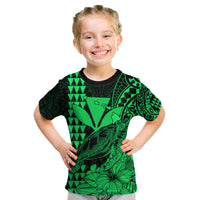 Kakau Polynesian Tribal Hawaiian Turtle with Kanaka Maoli Green Kid T Shirt LT9 Youth XL Size14 - Polynesian Pride