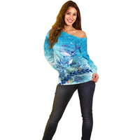 Mother and Baby Whale Mix Polynesian Style Off Shoulder Sweater TS07 - Polynesian Pride