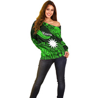 (Custom Personalised) Nauru Polynesian Hibiscus Naoero Green Off Shoulder Sweater LT14 - Polynesian Pride