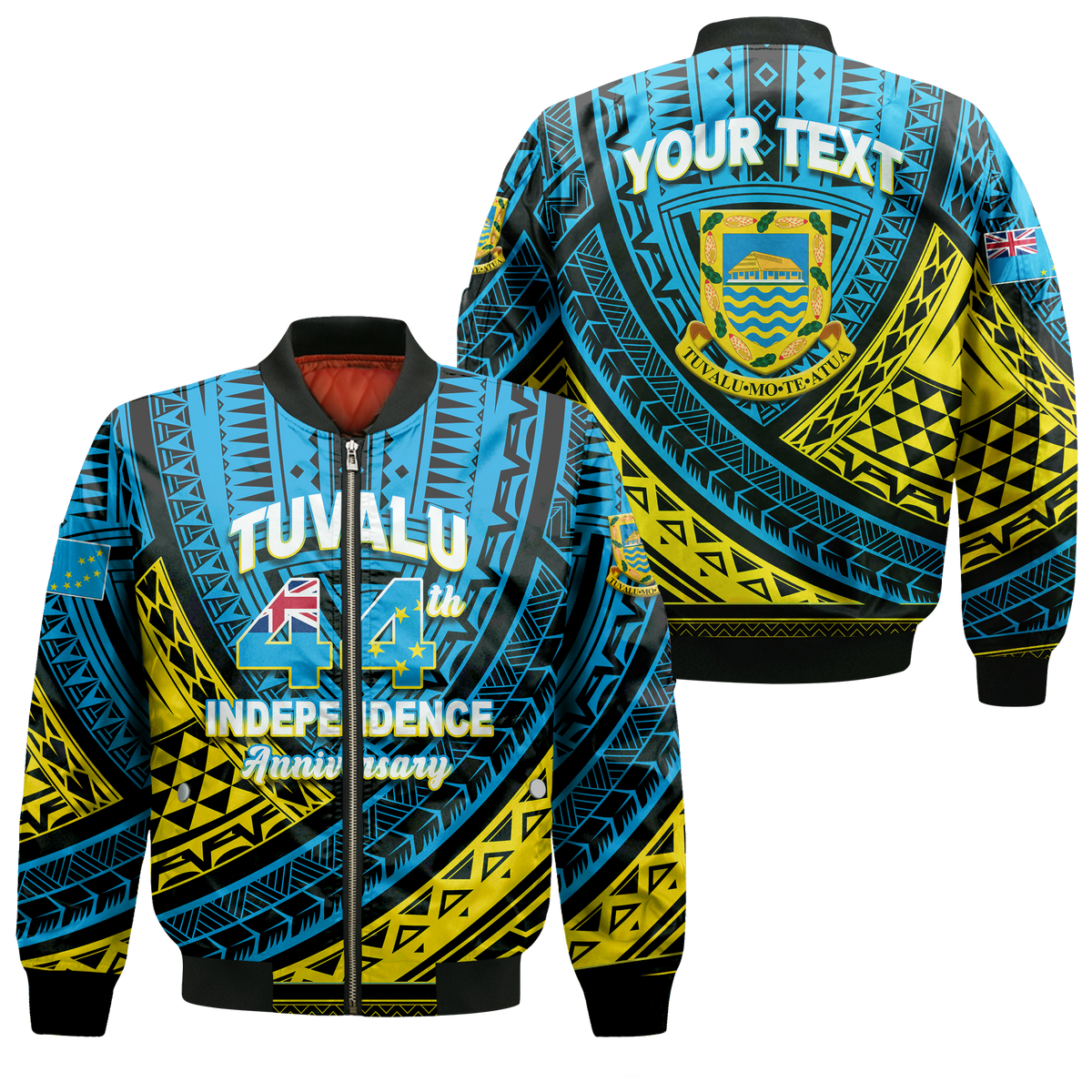 (Custom Personalised) Tuvalu Bomber Jacket 44th Independence Anniversary - Tribal Pattern - LT12 Bomber Jacket Blue - Polynesian Pride