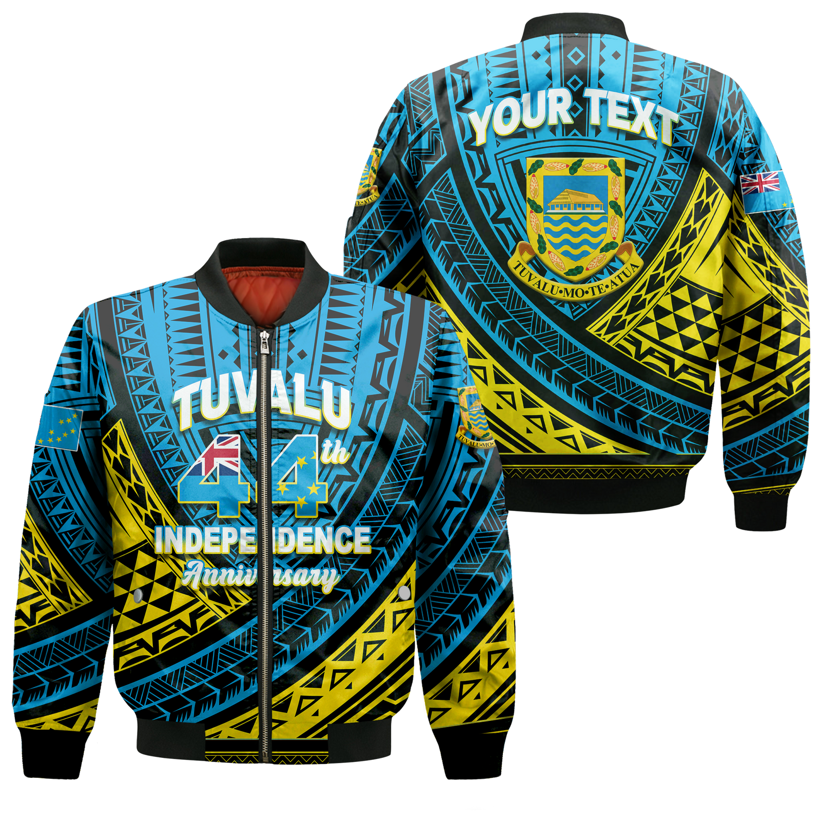 (Custom Personalised) Tuvalu Bomber Jacket 44th Independence Anniversary - Tribal Pattern - LT12 Bomber Jacket Blue - Polynesian Pride
