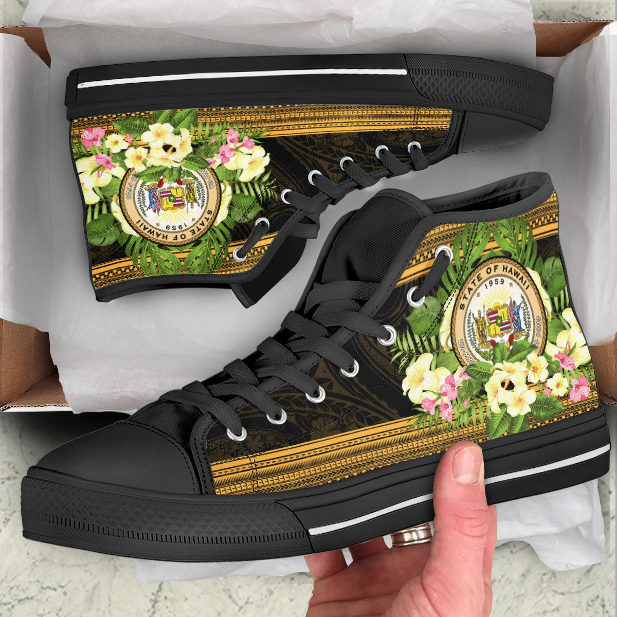 Hawaii High Top Shoes - Polynesian Gold Patterns Collection - Polynesian Pride