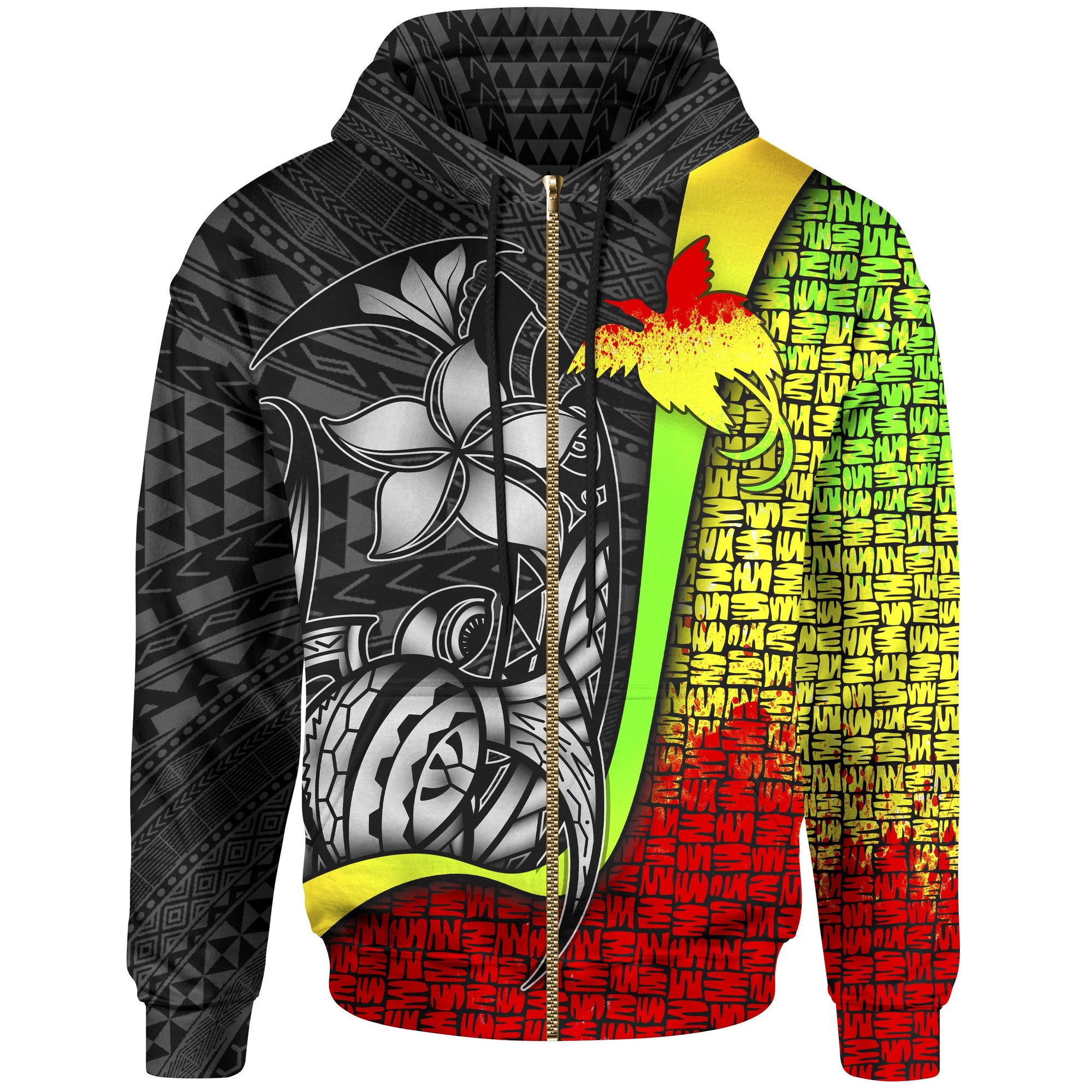 Papua New Guinea Polynesian Zip up Hoodie Reggae Turtle with Hook Unisex REGGAE - Polynesian Pride