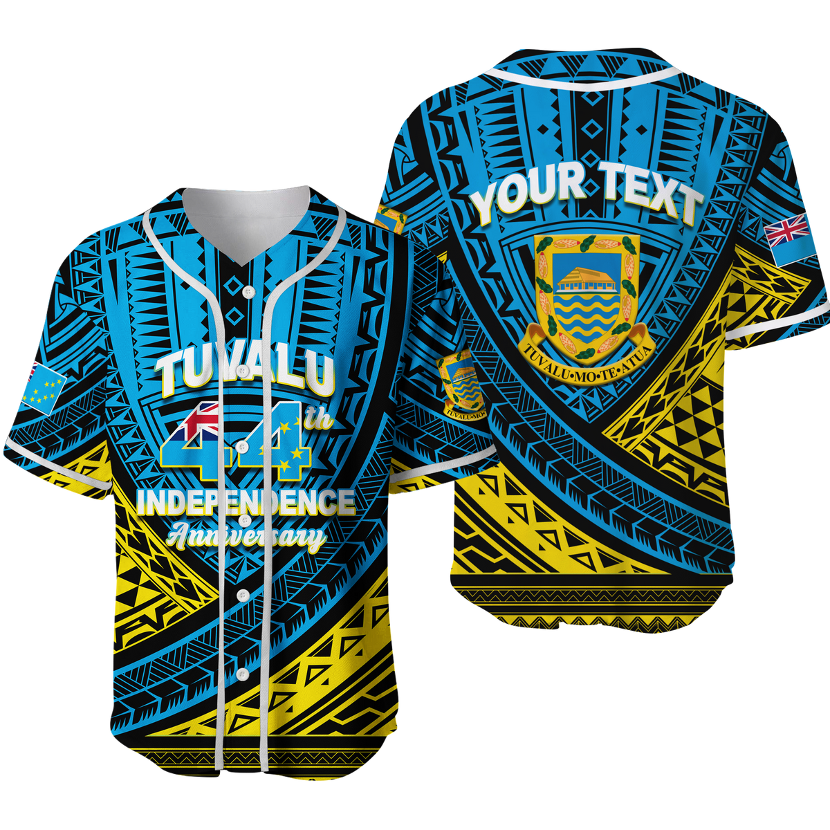 (Custom Personalised) Tuvalu Baseball Jersey 44th Independence Anniversary - Tribal Pattern - LT12 Unisex Blue - Polynesian Pride
