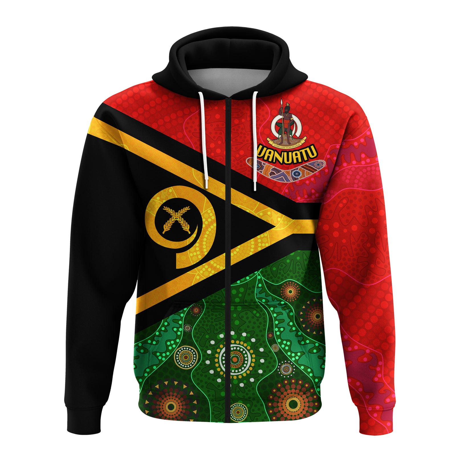 Vanuatu With Aboriginal Patterns Zip up Hoodie LT20 Unisex Green - Polynesian Pride